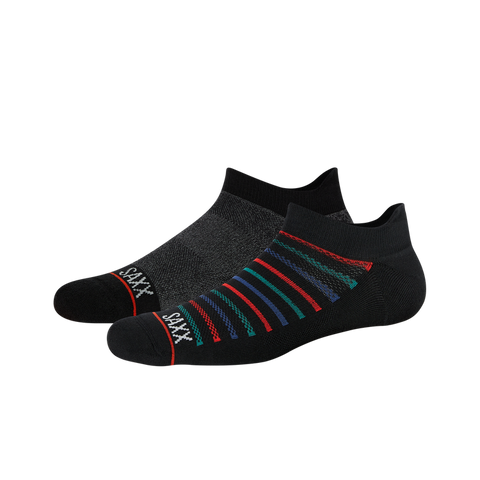 SAXX WHOLE PACKAGE ANKLE SOCK 2PK - GENT STRIPE/BLACK HEATHER