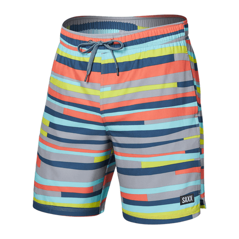 SAXX OH BUOY 2N1 VOLLEY 7" SWIM SHORT - IMPROV STRIPE-ALLOY MULTI