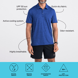 SAXX DROPTEMP ALL DAY COOLING POLO - SPORT BLUE HEATHER