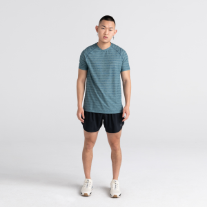 SAXX SHORT SLEEVE HOT SHOT CREW SHIRT - WASHED TEAL HEATHER