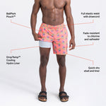 SAXX OH BUOY 7" SWIM SHORTS - DRUNKEN SKULLS - HOT CORAL